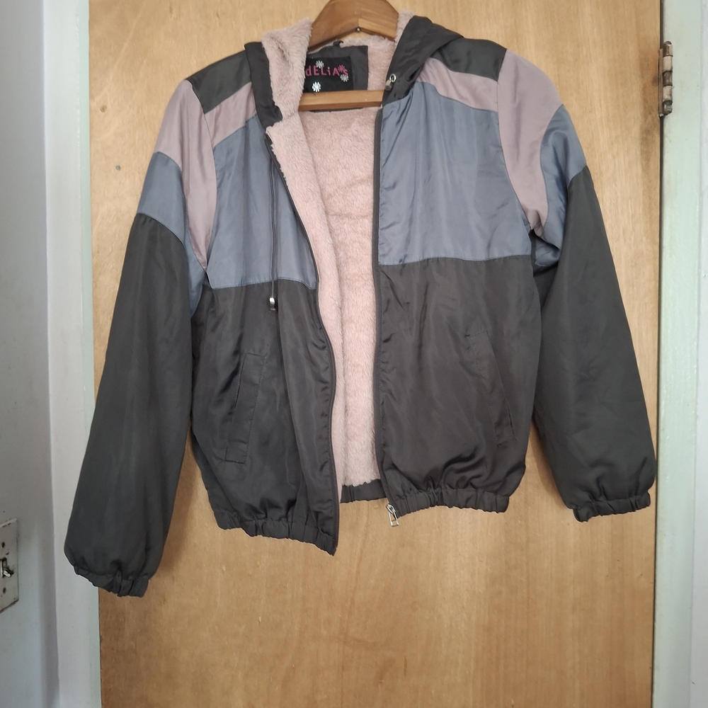 dELiA*s Women's Colorblock Bomber Jacket - Black, Gray, Pink